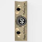 Happy 40th Birthday Party Black Gold persoonlijke Spandoek (Verticaal)