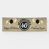 Happy 40th Birthday Party Black Gold persoonlijke Spandoek (Horizontaal)