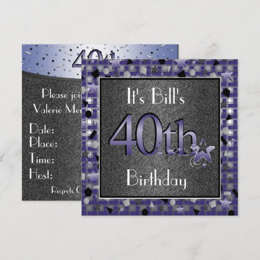Happy 40th Birthday Party nodigt hem uit Kaart (Voorkant / Achterkant)