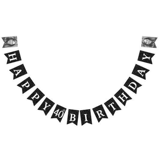 Happy 40th Birthday Photo Black Glitter Vlaggetjes (Alle)