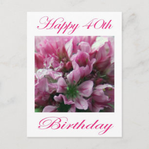 Happy 40th Birthday Pink en Green Flower Briefkaart