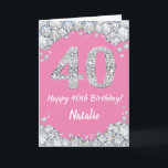 Happy 40th Birthday Pink en Silver Glitter Card Kaart<br><div class="desc">Happy 40th Birthday Pink and Silver Glitter Card met persoonlijke naam. Voor verdere aanpassing,  te klikken gelieve de knoop "van de Aanpassing het"en ons ontwerphulpmiddel te gebruiken om deze sjabloon te wijzigen.</div>