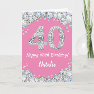 Happy 40th Birthday Pink en Silver Glitter Card Kaart