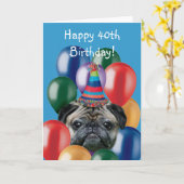 Happy 40th Birthday Pug Dog wenskaart Kaart (Gele Bloem)
