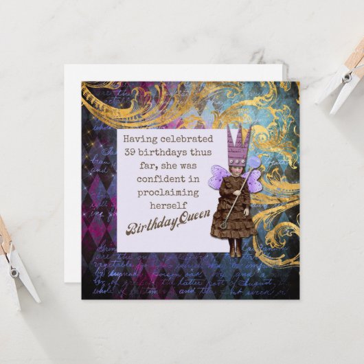 Happy 40th Birthday  Queen Fairy Kaart (Voorkant / Achterkant in situ)