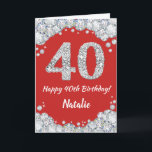 Happy 40th Birthday Red en Silver Glitter Card Kaart<br><div class="desc">Happy 40th Birthday Red en Silver Glitter Card met persoonlijke naam. Voor verdere aanpassing,  te klikken gelieve de knoop "van de Aanpassing het"en ons ontwerphulpmiddel te gebruiken om deze sjabloon te wijzigen.</div>