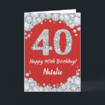 Happy 40th Birthday Red en Silver Glitter Card Kaart<br><div class="desc">Happy 40th Birthday Red en Silver Glitter Card met persoonlijke naam. Voor verdere aanpassing,  te klikken gelieve de knoop "van de Aanpassing het"en ons ontwerphulpmiddel te gebruiken om deze sjabloon te wijzigen.</div>