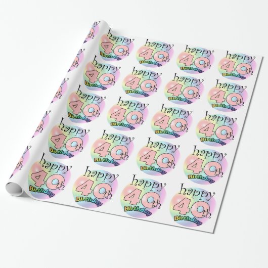 Happy 40th Birthday (roze) Cadeaupapier (Uitgerold)