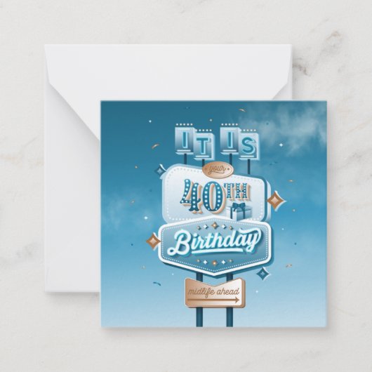 Happy 40th Birthday Stationery Note Kaart Notitiekaartje (Voorkant)