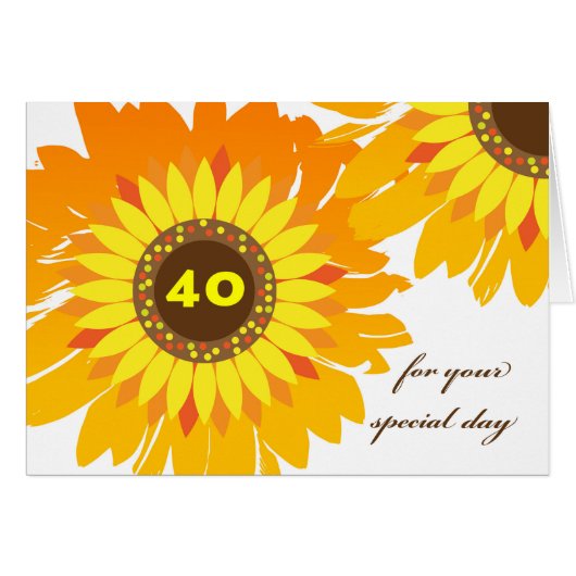Happy 40th Birthday, Sunflower Design (Voorkant Horizontaal)
