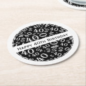 "Happy 40th Birthday" - Thema van de zwarte/witte  Ronde Kartonnen Onderzetter (Gebogen)