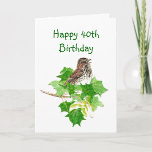 Happy 40th Birthday Waterverf Song Sparrow Natuur Kaart