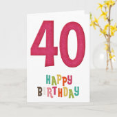 Happy 40th Birthday Wenskaart Design 3 Kaart (Gele Bloem)