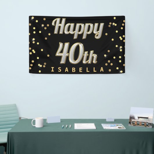 Happy 40th Bling Typography Gold Confetti Black Spandoek (Beurs)