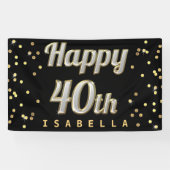 Happy 40th Bling Typography Gold Confetti Black Spandoek (Horizontaal)