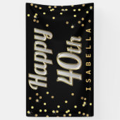Happy 40th Bling Typography Gold Confetti Black Spandoek (Verticaal)