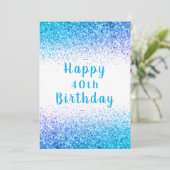 Happy 40th Blue Glitter Typography Birthday Kaart (Staand voorkant)