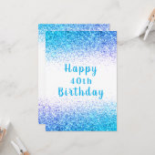 Happy 40th Blue Glitter Typography Birthday Kaart (Voorkant / Achterkant in situ)