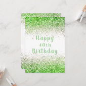 Happy 40th Bright Glitter Typography Birthday Kaart (Voorkant / Achterkant in situ)