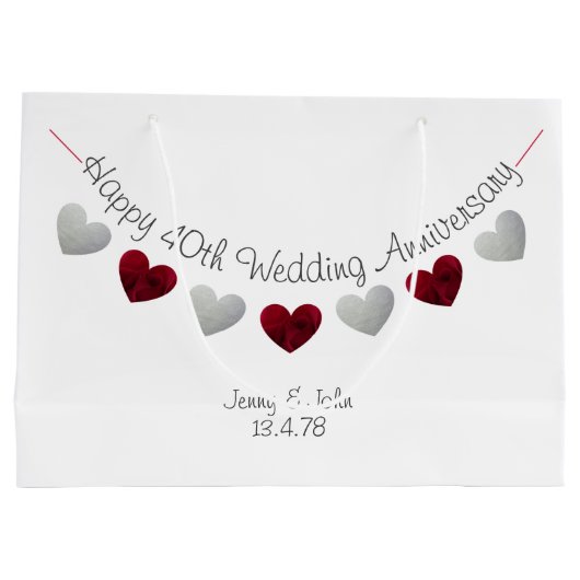 Happy 40th Bruiloft Jubileum robijn roos harten Groot Cadeauzakje (Achterkant)