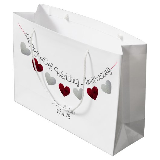 Happy 40th Bruiloft Jubileum robijn roos harten Groot Cadeauzakje (Achterkant Gekanteld)