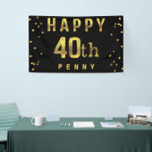 Happy 40th Faux Gold Foil Confetti Black Spandoek (Beurs)