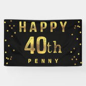 Happy 40th Faux Gold Foil Confetti Black Spandoek (Horizontaal)