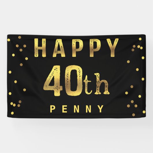 Happy 40th Faux Gold Foil Confetti Black Spandoek (Horizontaal)