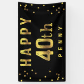 Happy 40th Faux Gold Foil Confetti Black Spandoek (Verticaal)