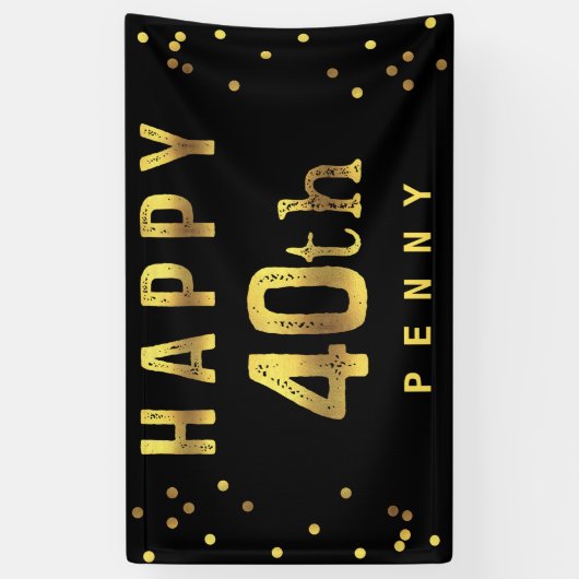 Happy 40th Faux Gold Foil Confetti Black Spandoek (Verticaal)