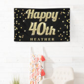 Happy 40th Gold Bling Typography Confetti Black Spandoek (Insitu)
