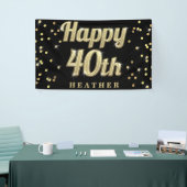 Happy 40th Gold Bling Typography Confetti Black Spandoek (Beurs)