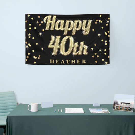 Happy 40th Gold Bling Typography Confetti Black Spandoek (Beurs)