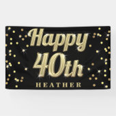 Happy 40th Gold Bling Typography Confetti Black Spandoek (Horizontaal)