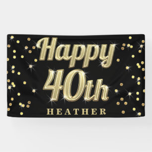 Happy 40th Gold Bling Typography Confetti Black Spandoek