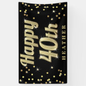 Happy 40th Gold Bling Typography Confetti Black Spandoek (Verticaal)
