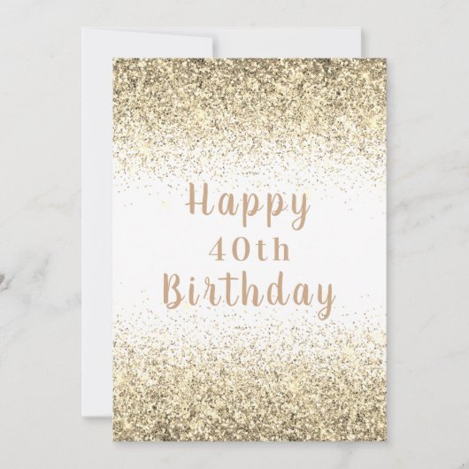 Happy 40th Gold Glitter Typography Birthday Card Kaart (Voorkant)