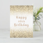 Happy 40th Gold Glitter Typography Birthday Card Kaart (Staand voorkant)