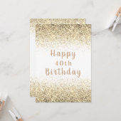 Happy 40th Gold Glitter Typography Birthday Card Kaart (Voorkant / Achterkant in situ)