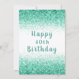 Happy 40th Green Glitter Typography Birthday Card Kaart