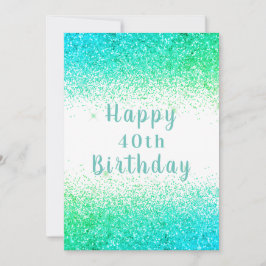 Happy 40th Green Glitter Typography Birthday Card Kaart