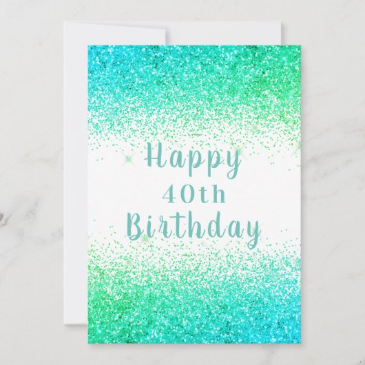 Happy 40th Green Glitter Typography Birthday Card Kaart (Voorkant)