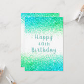 Happy 40th Green Glitter Typography Birthday Card Kaart (Voorkant / Achterkant in situ)