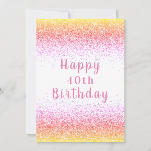 Happy 40th roze Glitter Typography Birthday Card Kaart (Voorkant)