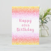 Happy 40th roze Glitter Typography Birthday Card Kaart (Staand voorkant)