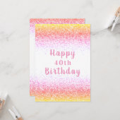 Happy 40th roze Glitter Typography Birthday Card Kaart (Voorkant / Achterkant in situ)