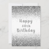 Happy 40th Silver Glitter Typography Birthday Card Kaart (Voorkant)