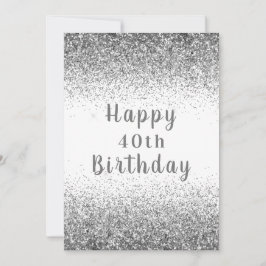 Happy 40th Silver Glitter Typography Birthday Card Kaart