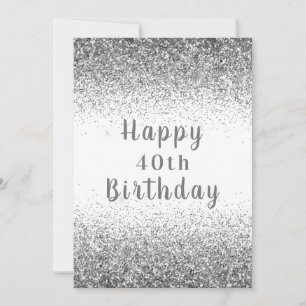 Happy 40th Silver Glitter Typography Birthday Card Kaart