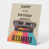 Happy 40th Verjaardag   Retro Reclamebord Met Voetstuk (Voorkant)
